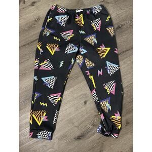 Brand Unknown Black Retro 90’s Print Lounge Pants, Elastic Waist, Pockets, 3XL